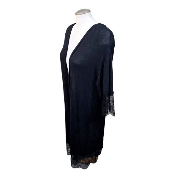 Vintage Womens Sheer Peignoir Dressing Gown Large Black Longline Lace Trim Sexy - Picture 4 of 10